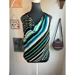 Y2K- Racerback knit Tank Top- Stripped Size Med going out top green blue black